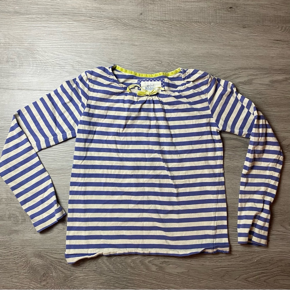 Mini Boden Girls 9-10Y Blue White Stripe Bow Nautical Casual Preppy